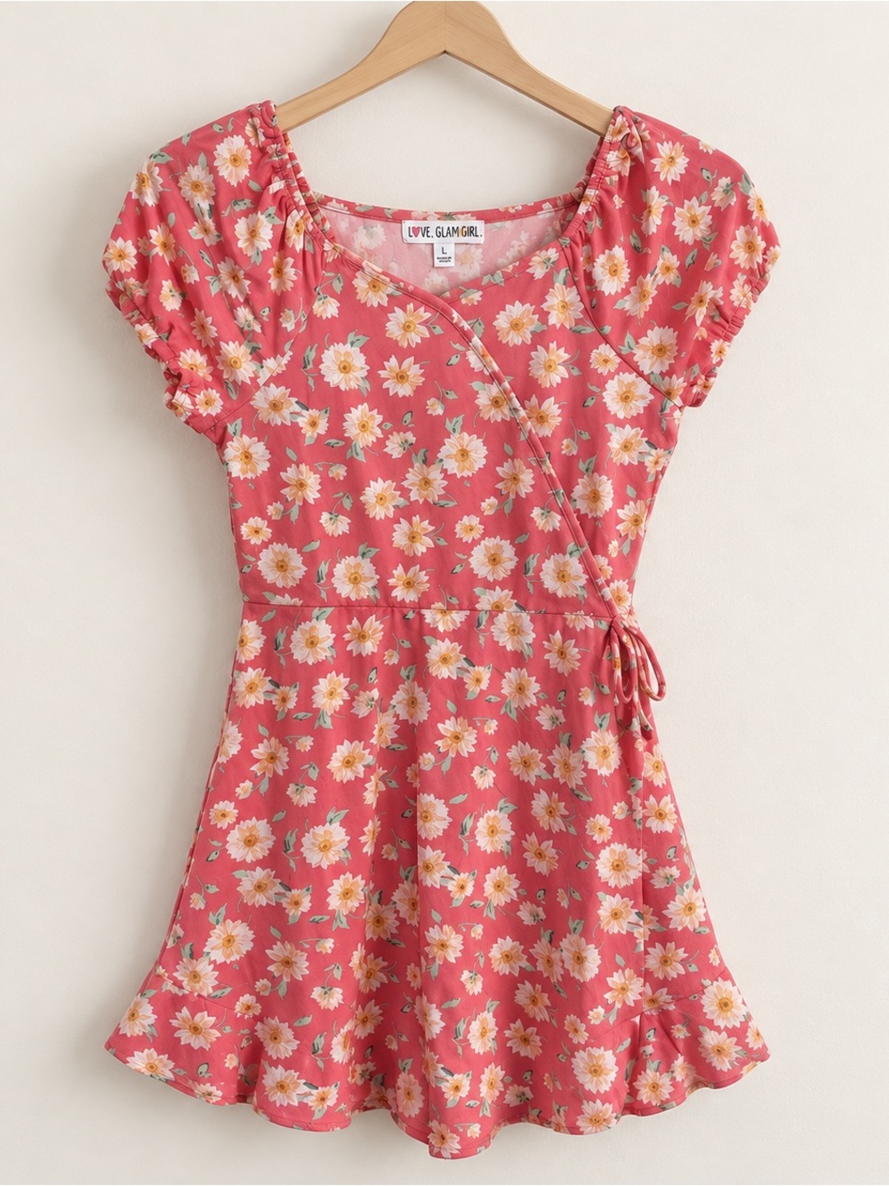 Stitch Fix Kids Love, Glam Girl Pink Floral Faux Wrap Kids Dress NWT